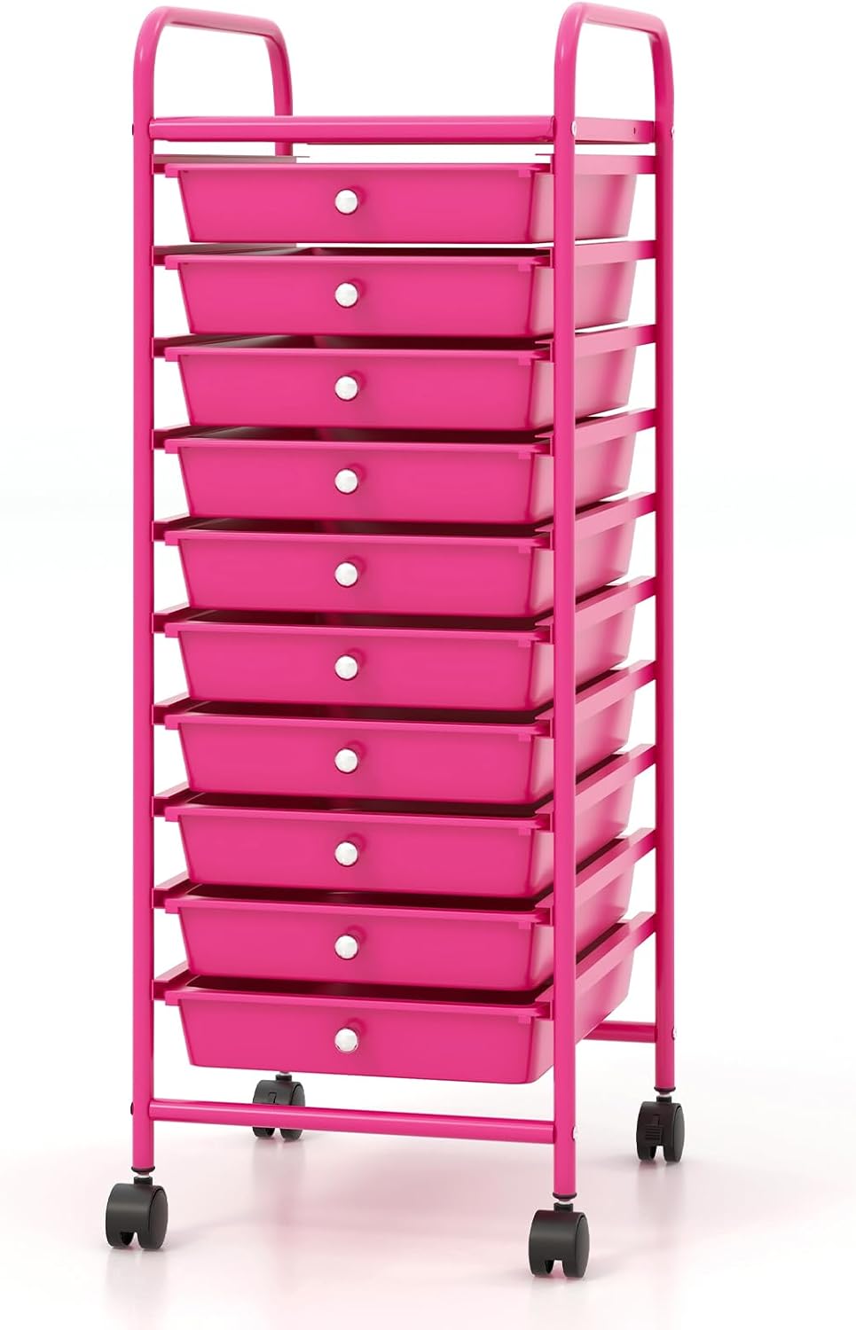 10-Drawer Rolling Storage Cart, Utility Mobile Trolley | Removable Drawers & Universal Casters & 2 Brakes, Versatile Flexible Drawer Organizer Cart for Home, Office (Yellow)