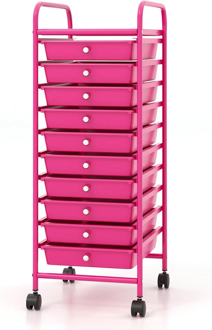 10-Drawer Rolling Storage Cart, Utility Mobile Trolley | Removable Drawers & Universal Casters & 2 Brakes, Versatile Flexible Drawer Organizer Cart for Home, Office (Yellow)