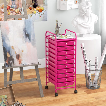 10-Drawer Rolling Storage Cart, Utility Mobile Trolley | Removable Drawers & Universal Casters & 2 Brakes, Versatile Flexible Drawer Organizer Cart for Home, Office (Yellow)