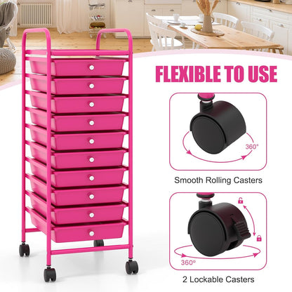10-Drawer Rolling Storage Cart, Utility Mobile Trolley | Removable Drawers & Universal Casters & 2 Brakes, Versatile Flexible Drawer Organizer Cart for Home, Office (Yellow)