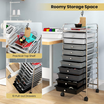 10-Drawer Rolling Storage Cart, Utility Mobile Trolley | Removable Drawers & Universal Casters & 2 Brakes, Versatile Flexible Drawer Organizer Cart for Home, Office (Yellow)