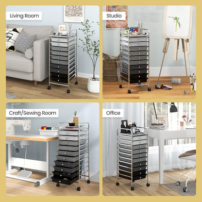 10-Drawer Rolling Storage Cart, Utility Mobile Trolley | Removable Drawers & Universal Casters & 2 Brakes, Versatile Flexible Drawer Organizer Cart for Home, Office (Yellow)