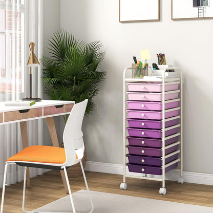 10-Drawer Rolling Storage Cart, Utility Mobile Trolley | Removable Drawers & Universal Casters & 2 Brakes, Versatile Flexible Drawer Organizer Cart for Home, Office (Yellow)