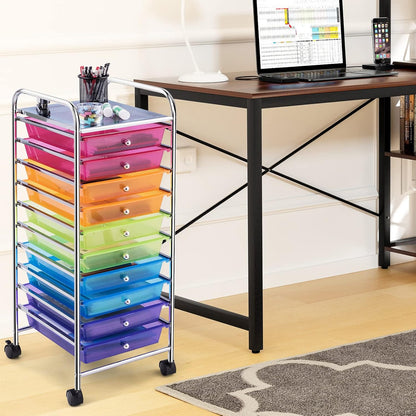 10-Drawer Rolling Storage Cart, Utility Mobile Trolley | Removable Drawers & Universal Casters & 2 Brakes, Versatile Flexible Drawer Organizer Cart for Home, Office (Yellow)