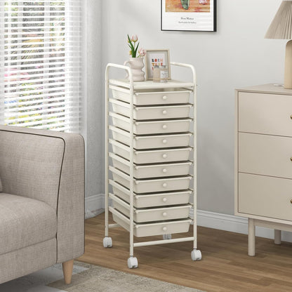 10-Drawer Rolling Storage Cart, Utility Mobile Trolley | Removable Drawers & Universal Casters & 2 Brakes, Versatile Flexible Drawer Organizer Cart for Home, Office (Yellow)