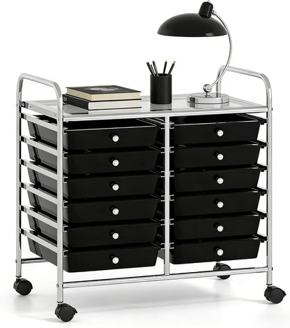 10-Drawer Rolling Storage Cart, Utility Mobile Trolley | Removable Drawers & Universal Casters & 2 Brakes, Versatile Flexible Drawer Organizer Cart for Home, Office (Yellow)