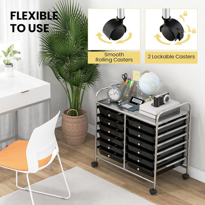 10-Drawer Rolling Storage Cart, Utility Mobile Trolley | Removable Drawers & Universal Casters & 2 Brakes, Versatile Flexible Drawer Organizer Cart for Home, Office (Yellow)