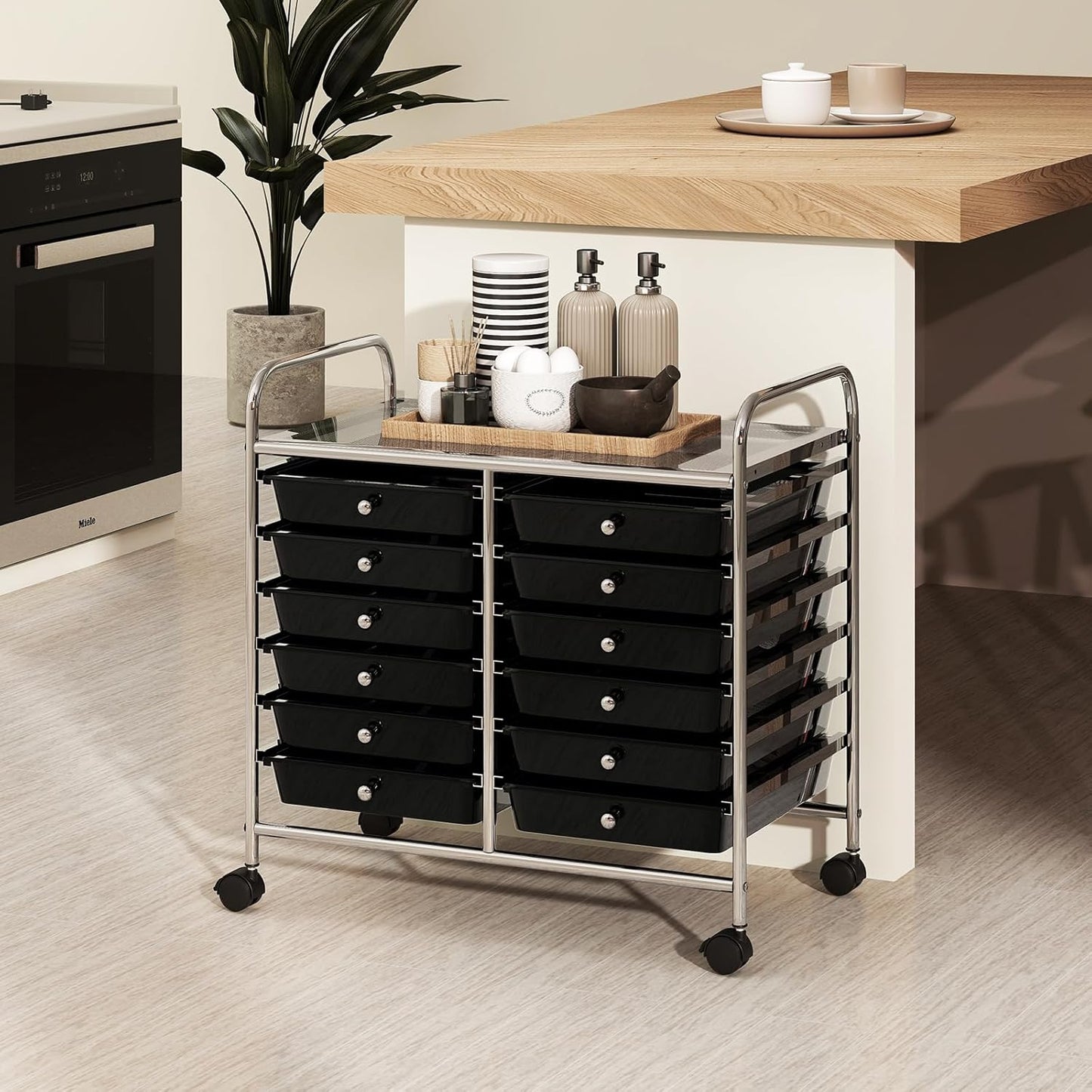 10-Drawer Rolling Storage Cart, Utility Mobile Trolley | Removable Drawers & Universal Casters & 2 Brakes, Versatile Flexible Drawer Organizer Cart for Home, Office (Yellow)