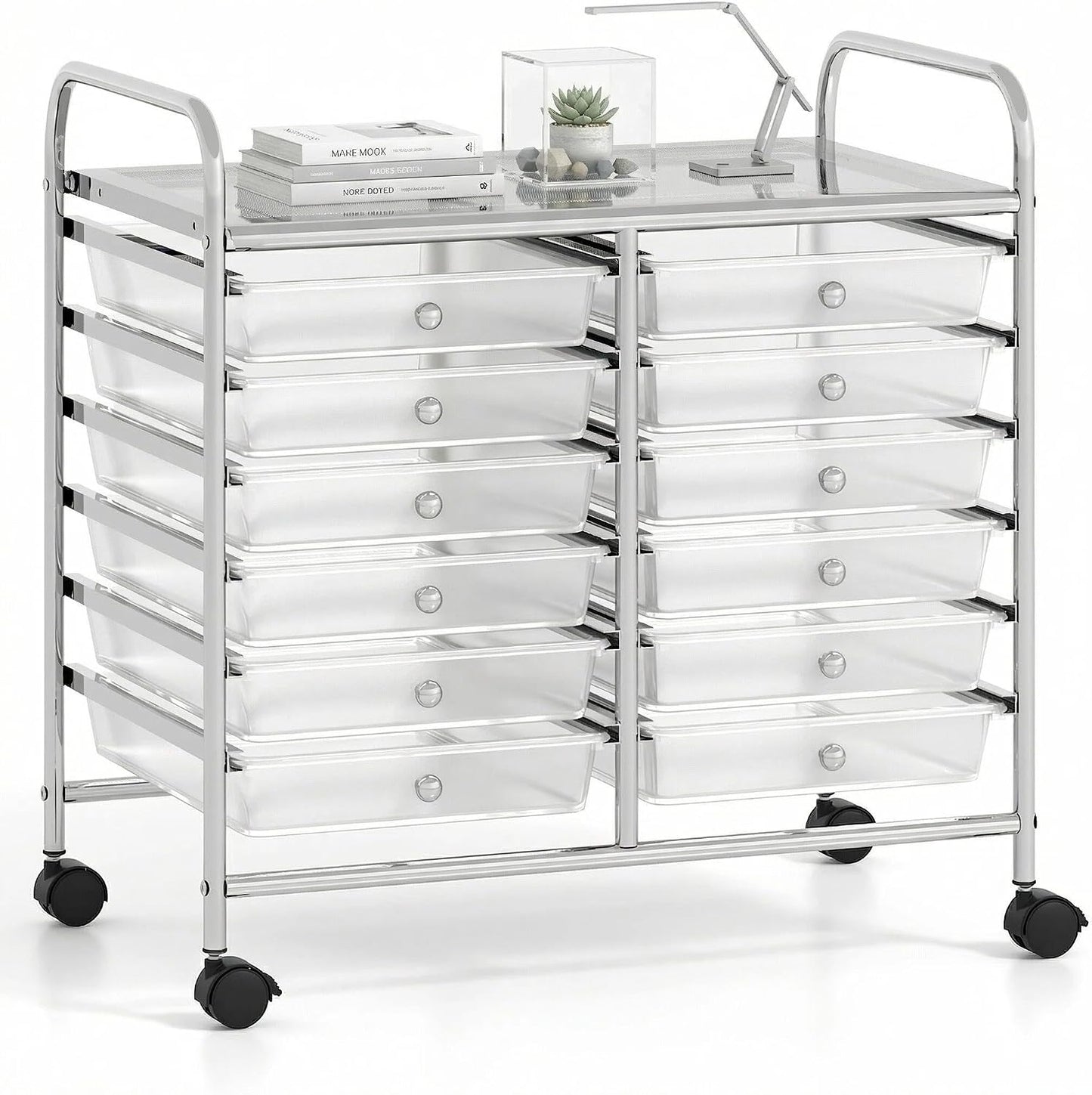 10-Drawer Rolling Storage Cart, Utility Mobile Trolley | Removable Drawers & Universal Casters & 2 Brakes, Versatile Flexible Drawer Organizer Cart for Home, Office (Yellow)