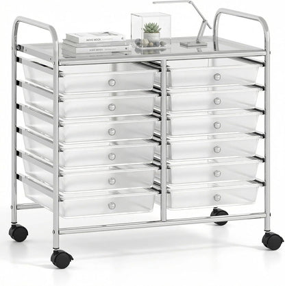 10-Drawer Rolling Storage Cart, Utility Mobile Trolley | Removable Drawers & Universal Casters & 2 Brakes, Versatile Flexible Drawer Organizer Cart for Home, Office (Yellow)