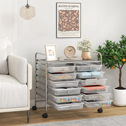 10-Drawer Rolling Storage Cart, Utility Mobile Trolley | Removable Drawers & Universal Casters & 2 Brakes, Versatile Flexible Drawer Organizer Cart for Home, Office (Yellow)