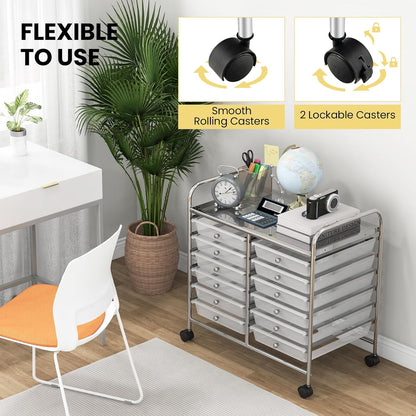 10-Drawer Rolling Storage Cart, Utility Mobile Trolley | Removable Drawers & Universal Casters & 2 Brakes, Versatile Flexible Drawer Organizer Cart for Home, Office (Yellow)