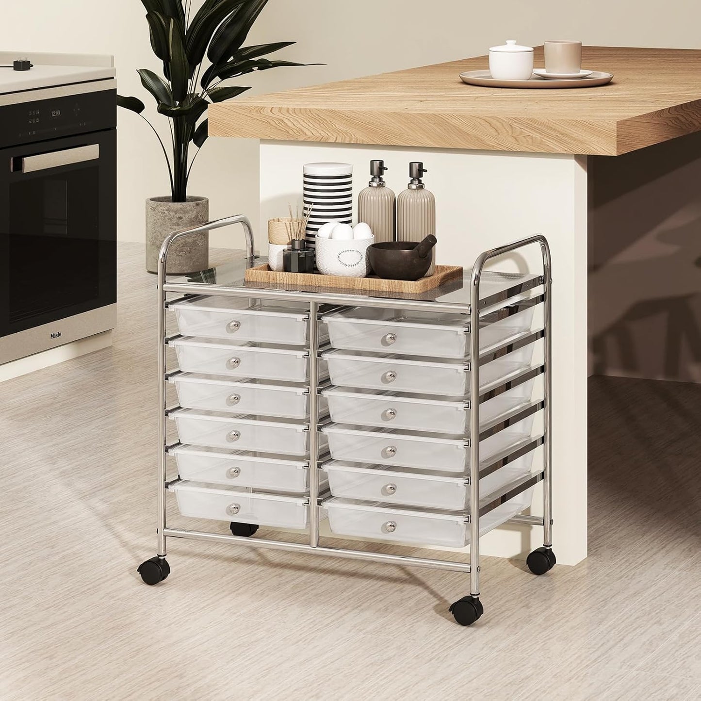 10-Drawer Rolling Storage Cart, Utility Mobile Trolley | Removable Drawers & Universal Casters & 2 Brakes, Versatile Flexible Drawer Organizer Cart for Home, Office (Yellow)