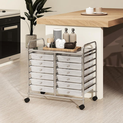 10-Drawer Rolling Storage Cart, Utility Mobile Trolley | Removable Drawers & Universal Casters & 2 Brakes, Versatile Flexible Drawer Organizer Cart for Home, Office (Yellow)