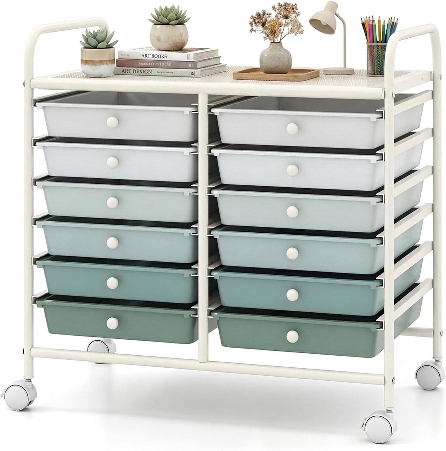 10-Drawer Rolling Storage Cart, Utility Mobile Trolley | Removable Drawers & Universal Casters & 2 Brakes, Versatile Flexible Drawer Organizer Cart for Home, Office (Yellow)