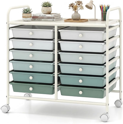 10-Drawer Rolling Storage Cart, Utility Mobile Trolley | Removable Drawers & Universal Casters & 2 Brakes, Versatile Flexible Drawer Organizer Cart for Home, Office (Yellow)
