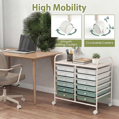 10-Drawer Rolling Storage Cart, Utility Mobile Trolley | Removable Drawers & Universal Casters & 2 Brakes, Versatile Flexible Drawer Organizer Cart for Home, Office (Yellow)