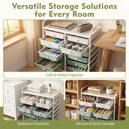10-Drawer Rolling Storage Cart, Utility Mobile Trolley | Removable Drawers & Universal Casters & 2 Brakes, Versatile Flexible Drawer Organizer Cart for Home, Office (Yellow)