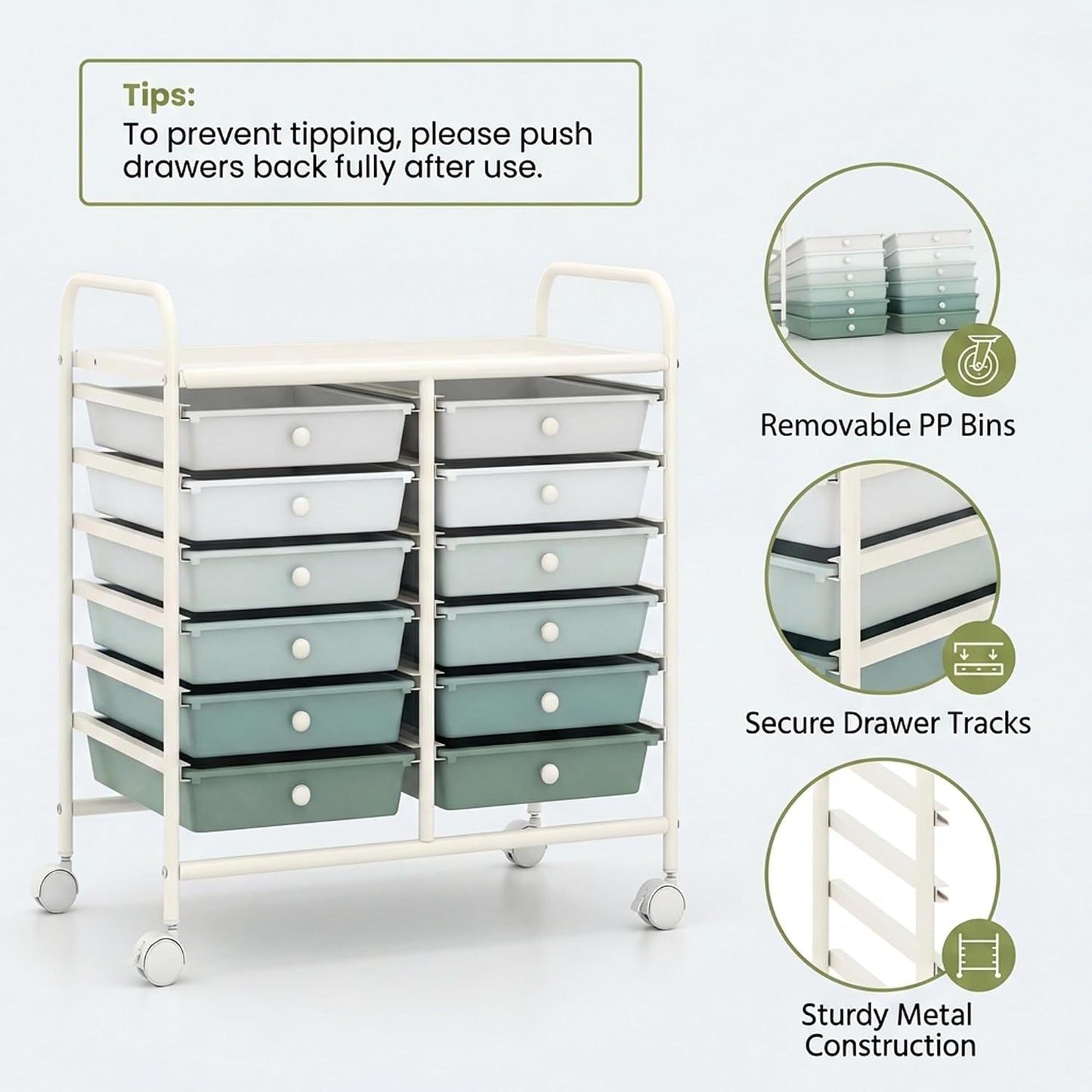 10-Drawer Rolling Storage Cart, Utility Mobile Trolley | Removable Drawers & Universal Casters & 2 Brakes, Versatile Flexible Drawer Organizer Cart for Home, Office (Yellow)