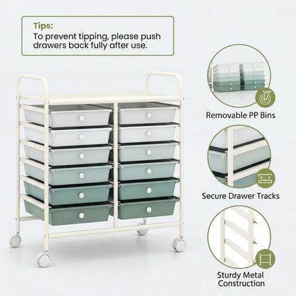 10-Drawer Rolling Storage Cart, Utility Mobile Trolley | Removable Drawers & Universal Casters & 2 Brakes, Versatile Flexible Drawer Organizer Cart for Home, Office (Yellow)