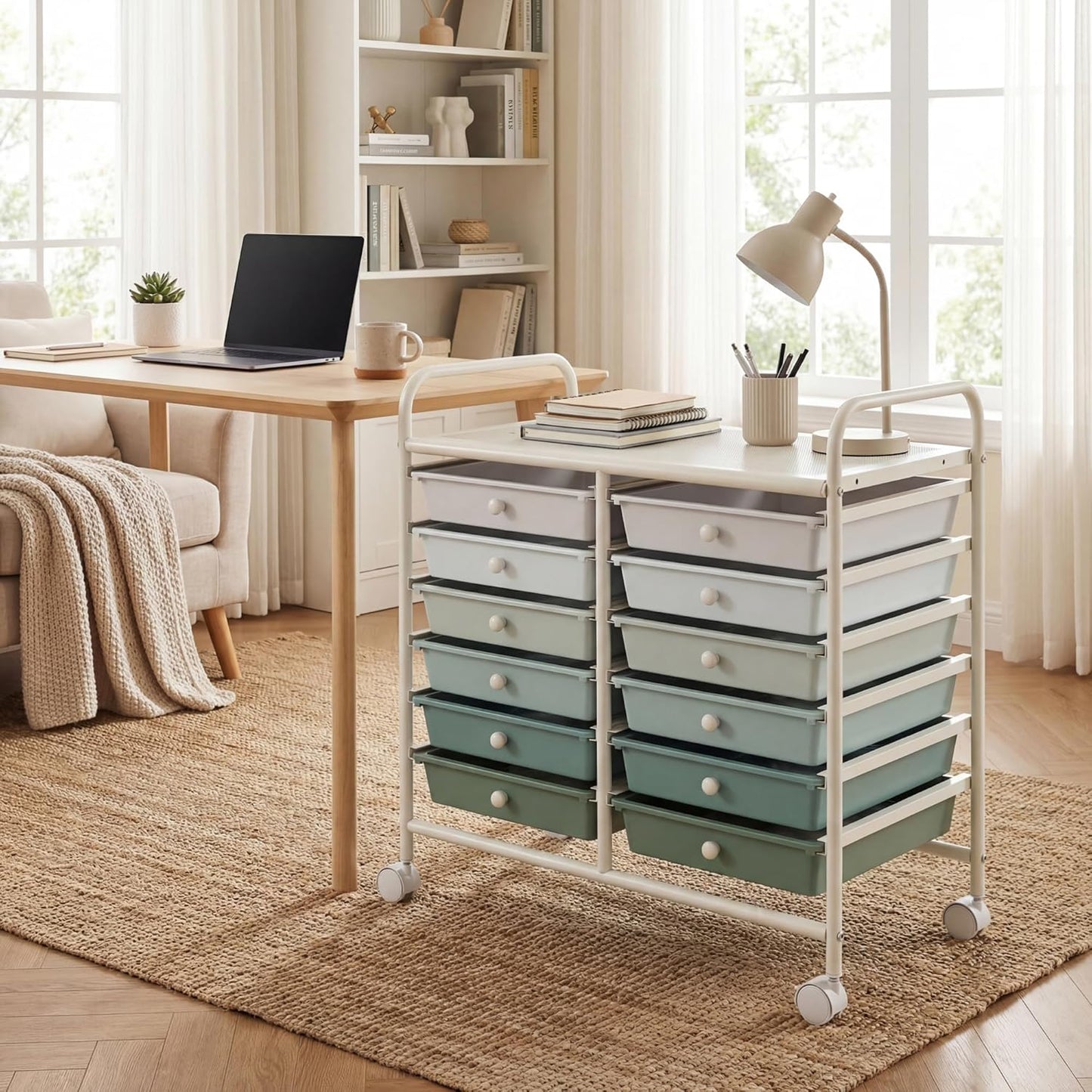 10-Drawer Rolling Storage Cart, Utility Mobile Trolley | Removable Drawers & Universal Casters & 2 Brakes, Versatile Flexible Drawer Organizer Cart for Home, Office (Yellow)