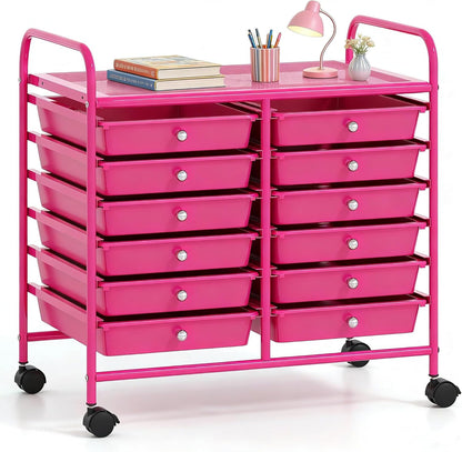 10-Drawer Rolling Storage Cart, Utility Mobile Trolley | Removable Drawers & Universal Casters & 2 Brakes, Versatile Flexible Drawer Organizer Cart for Home, Office (Yellow)