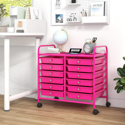 10-Drawer Rolling Storage Cart, Utility Mobile Trolley | Removable Drawers & Universal Casters & 2 Brakes, Versatile Flexible Drawer Organizer Cart for Home, Office (Yellow)