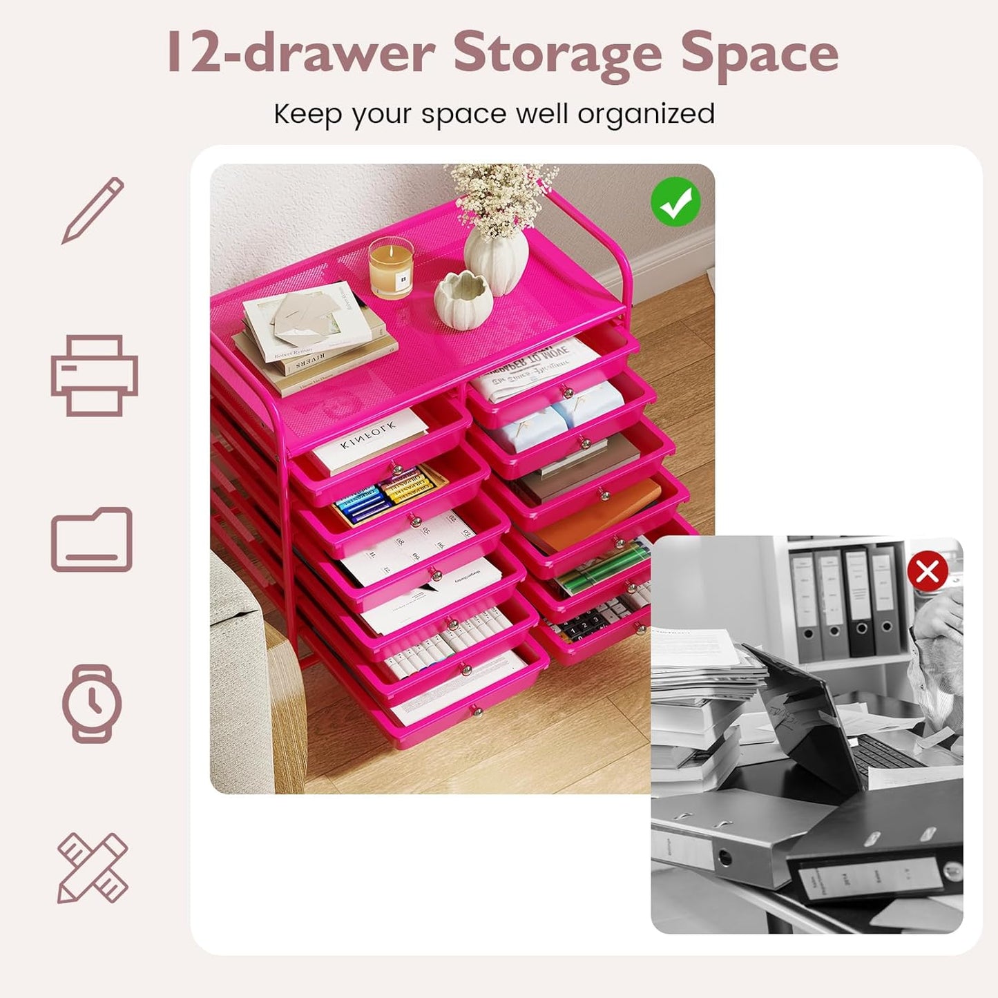 10-Drawer Rolling Storage Cart, Utility Mobile Trolley | Removable Drawers & Universal Casters & 2 Brakes, Versatile Flexible Drawer Organizer Cart for Home, Office (Yellow)