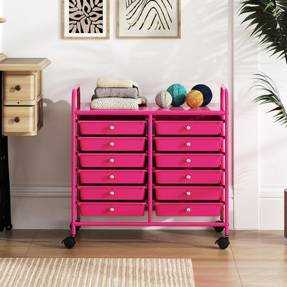 10-Drawer Rolling Storage Cart, Utility Mobile Trolley | Removable Drawers & Universal Casters & 2 Brakes, Versatile Flexible Drawer Organizer Cart for Home, Office (Yellow)