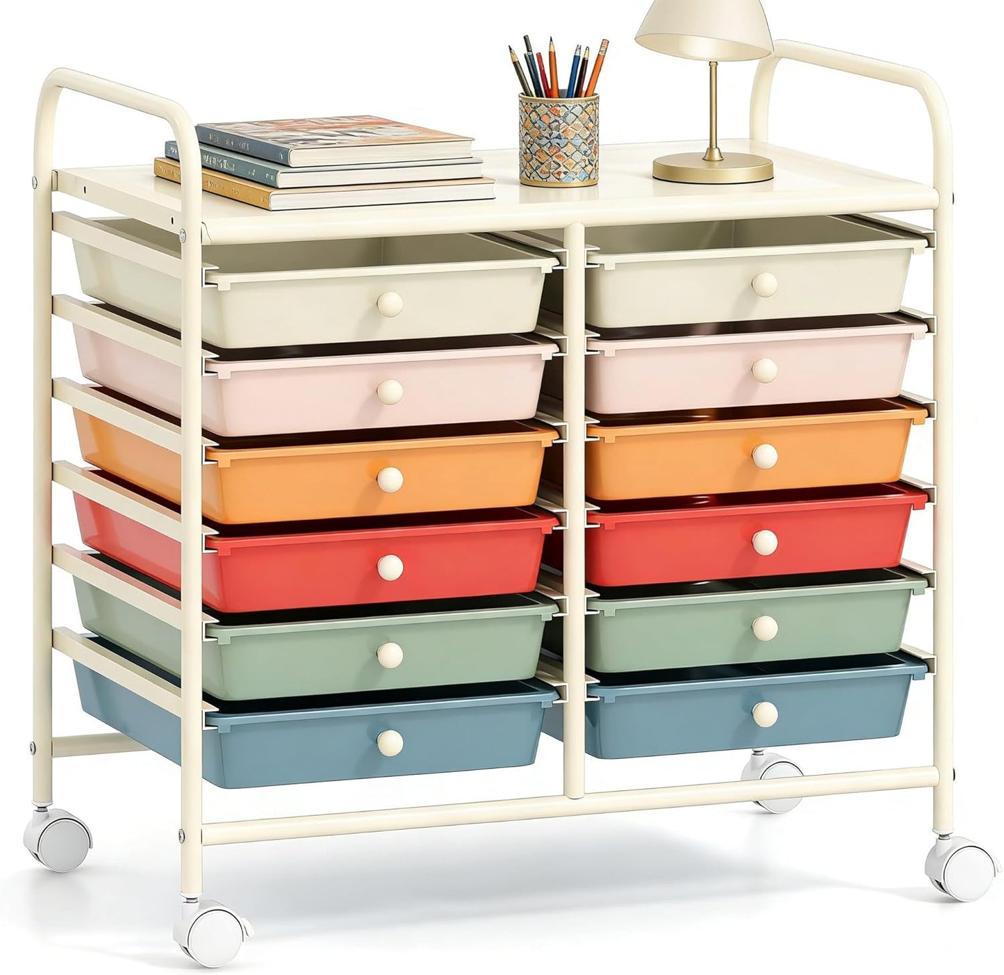10-Drawer Rolling Storage Cart, Utility Mobile Trolley | Removable Drawers & Universal Casters & 2 Brakes, Versatile Flexible Drawer Organizer Cart for Home, Office (Yellow)