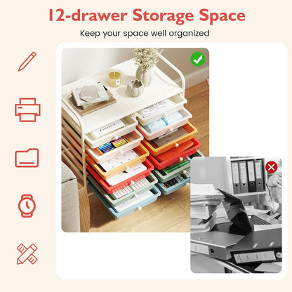 10-Drawer Rolling Storage Cart, Utility Mobile Trolley | Removable Drawers & Universal Casters & 2 Brakes, Versatile Flexible Drawer Organizer Cart for Home, Office (Yellow)