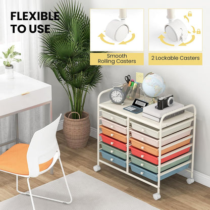 10-Drawer Rolling Storage Cart, Utility Mobile Trolley | Removable Drawers & Universal Casters & 2 Brakes, Versatile Flexible Drawer Organizer Cart for Home, Office (Yellow)