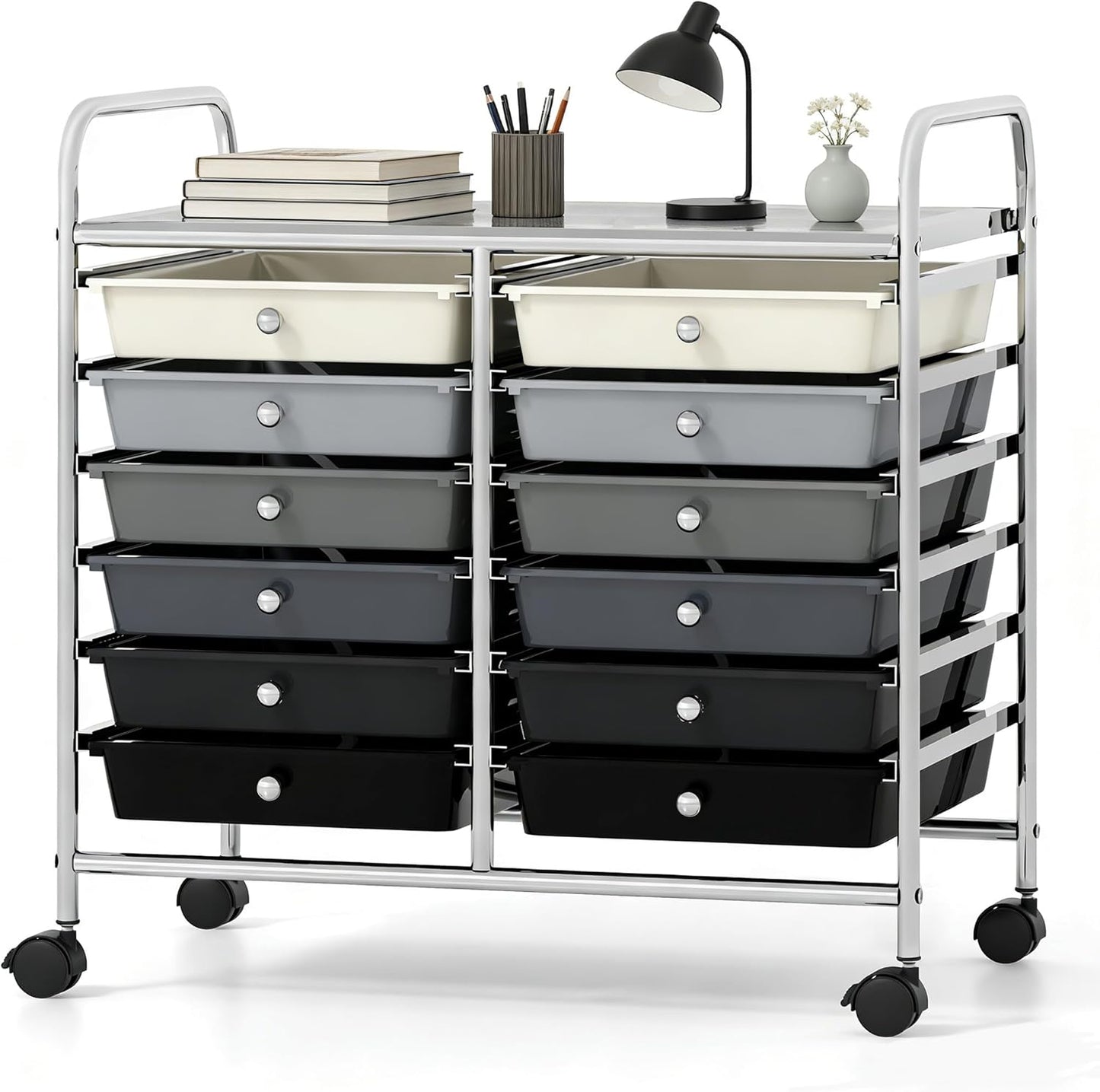 10-Drawer Rolling Storage Cart, Utility Mobile Trolley | Removable Drawers & Universal Casters & 2 Brakes, Versatile Flexible Drawer Organizer Cart for Home, Office (Yellow)
