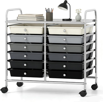 10-Drawer Rolling Storage Cart, Utility Mobile Trolley | Removable Drawers & Universal Casters & 2 Brakes, Versatile Flexible Drawer Organizer Cart for Home, Office (Yellow)