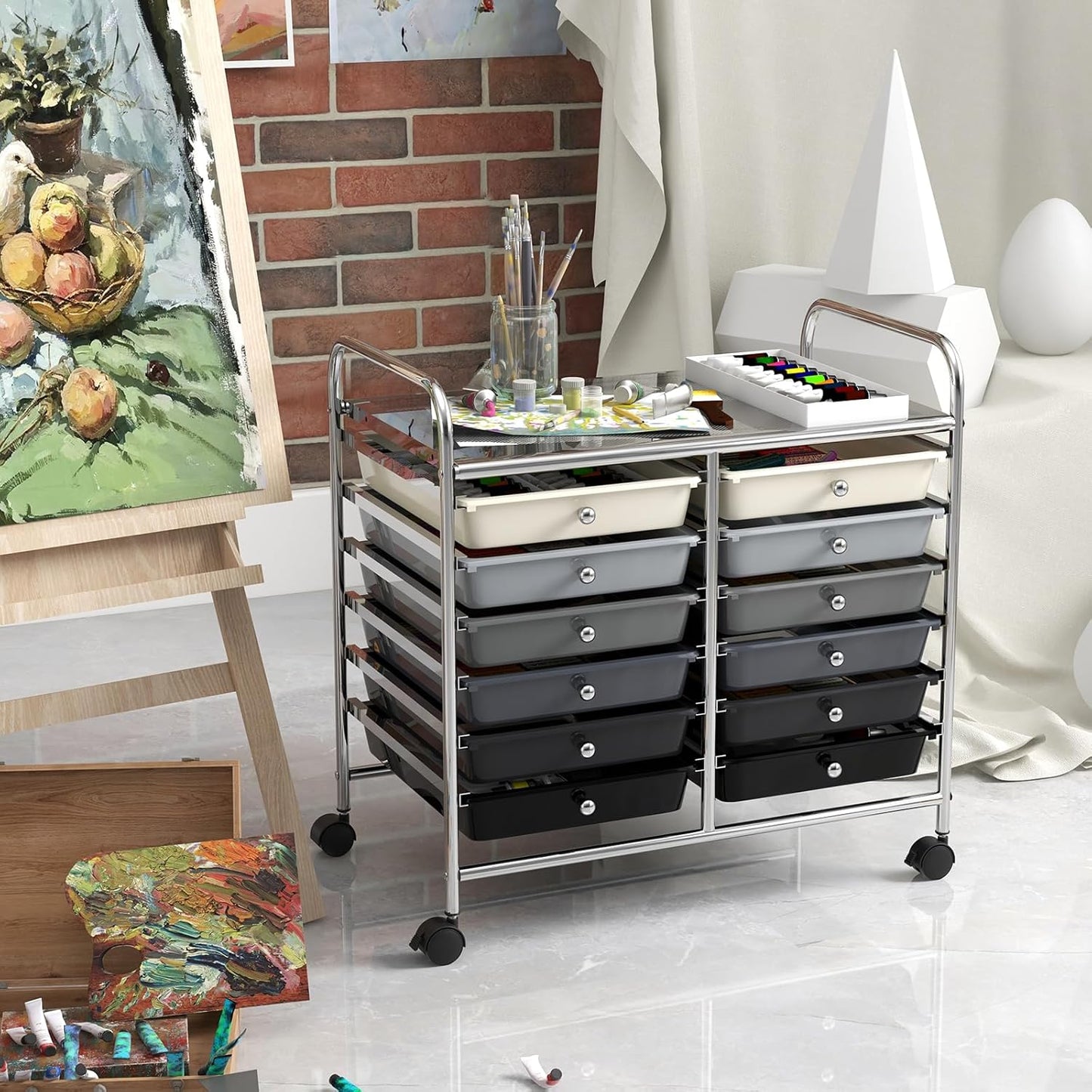 10-Drawer Rolling Storage Cart, Utility Mobile Trolley | Removable Drawers & Universal Casters & 2 Brakes, Versatile Flexible Drawer Organizer Cart for Home, Office (Yellow)