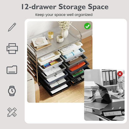 10-Drawer Rolling Storage Cart, Utility Mobile Trolley | Removable Drawers & Universal Casters & 2 Brakes, Versatile Flexible Drawer Organizer Cart for Home, Office (Yellow)