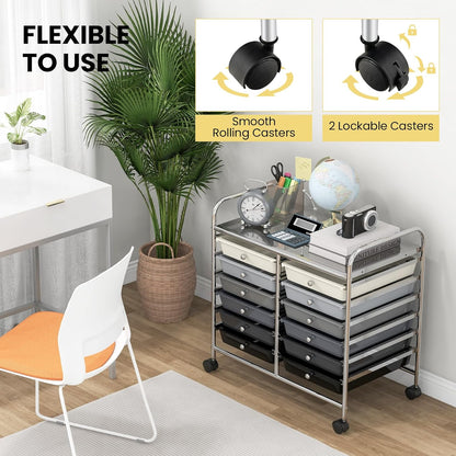 10-Drawer Rolling Storage Cart, Utility Mobile Trolley | Removable Drawers & Universal Casters & 2 Brakes, Versatile Flexible Drawer Organizer Cart for Home, Office (Yellow)