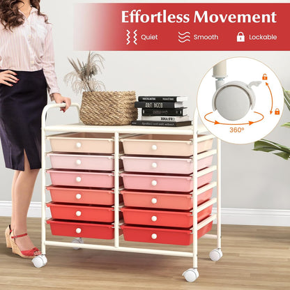 10-Drawer Rolling Storage Cart, Utility Mobile Trolley | Removable Drawers & Universal Casters & 2 Brakes, Versatile Flexible Drawer Organizer Cart for Home, Office (Yellow)