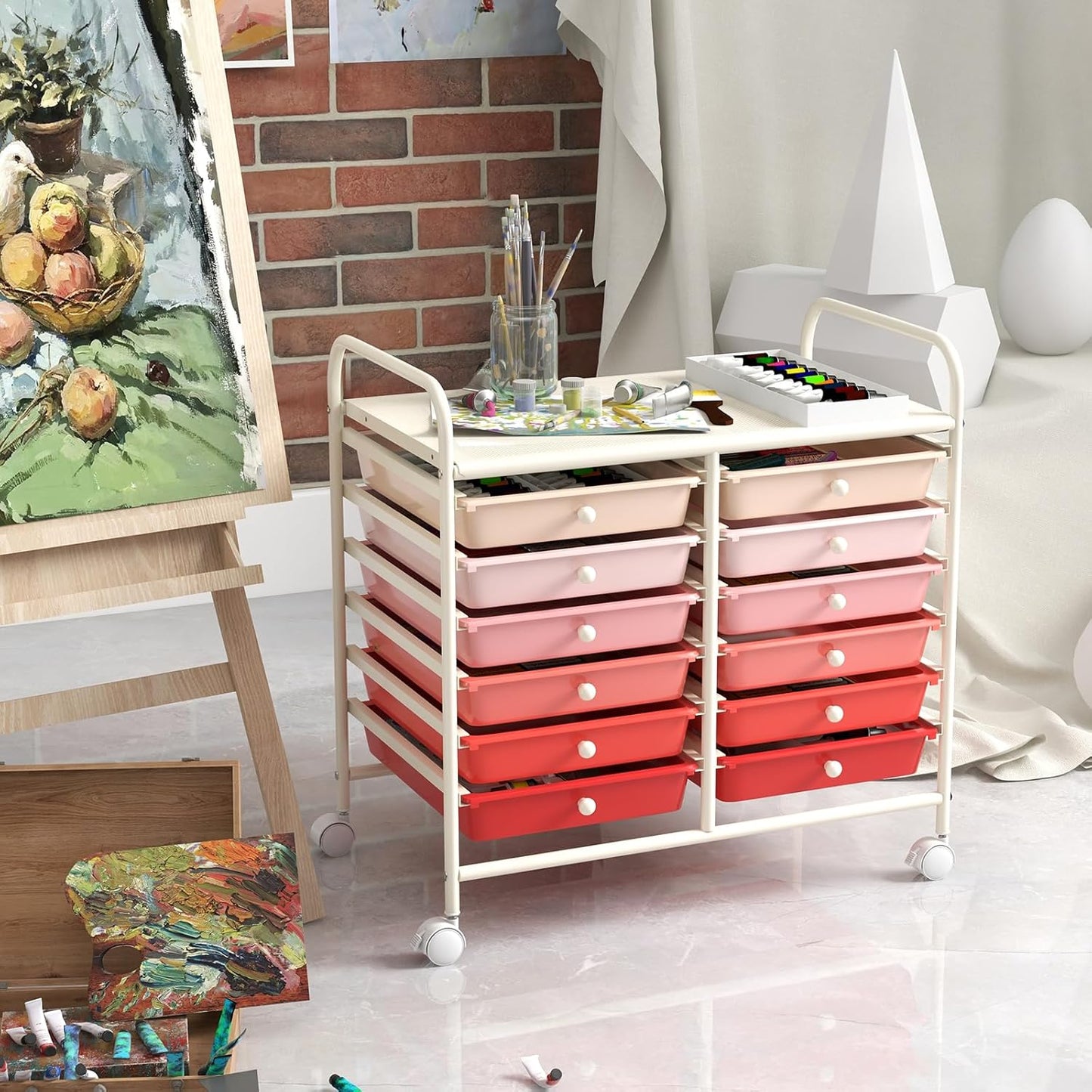 10-Drawer Rolling Storage Cart, Utility Mobile Trolley | Removable Drawers & Universal Casters & 2 Brakes, Versatile Flexible Drawer Organizer Cart for Home, Office (Yellow)