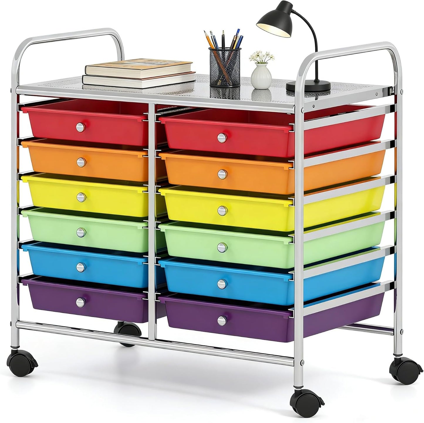 10-Drawer Rolling Storage Cart, Utility Mobile Trolley | Removable Drawers & Universal Casters & 2 Brakes, Versatile Flexible Drawer Organizer Cart for Home, Office (Yellow)