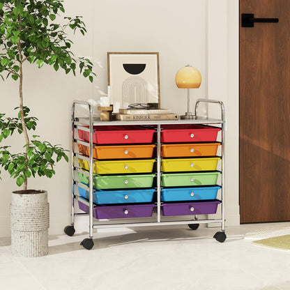 10-Drawer Rolling Storage Cart, Utility Mobile Trolley | Removable Drawers & Universal Casters & 2 Brakes, Versatile Flexible Drawer Organizer Cart for Home, Office (Yellow)