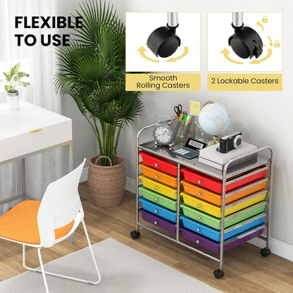 10-Drawer Rolling Storage Cart, Utility Mobile Trolley | Removable Drawers & Universal Casters & 2 Brakes, Versatile Flexible Drawer Organizer Cart for Home, Office (Yellow)