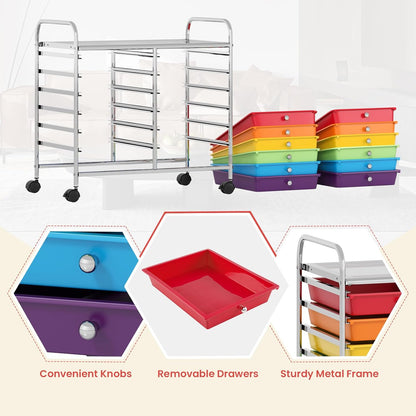 10-Drawer Rolling Storage Cart, Utility Mobile Trolley | Removable Drawers & Universal Casters & 2 Brakes, Versatile Flexible Drawer Organizer Cart for Home, Office (Yellow)