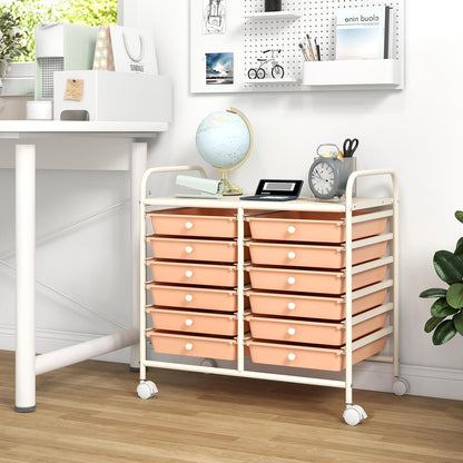 10-Drawer Rolling Storage Cart, Utility Mobile Trolley | Removable Drawers & Universal Casters & 2 Brakes, Versatile Flexible Drawer Organizer Cart for Home, Office (Yellow)
