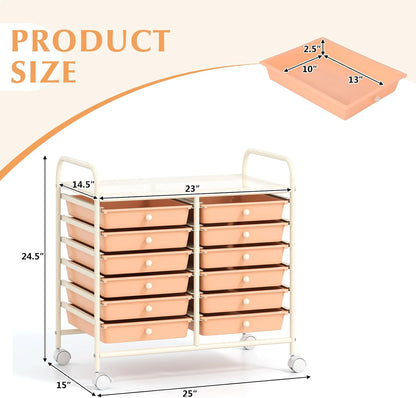 10-Drawer Rolling Storage Cart, Utility Mobile Trolley | Removable Drawers & Universal Casters & 2 Brakes, Versatile Flexible Drawer Organizer Cart for Home, Office (Yellow)