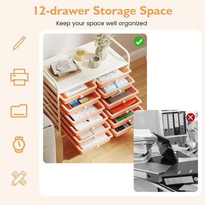 10-Drawer Rolling Storage Cart, Utility Mobile Trolley | Removable Drawers & Universal Casters & 2 Brakes, Versatile Flexible Drawer Organizer Cart for Home, Office (Yellow)