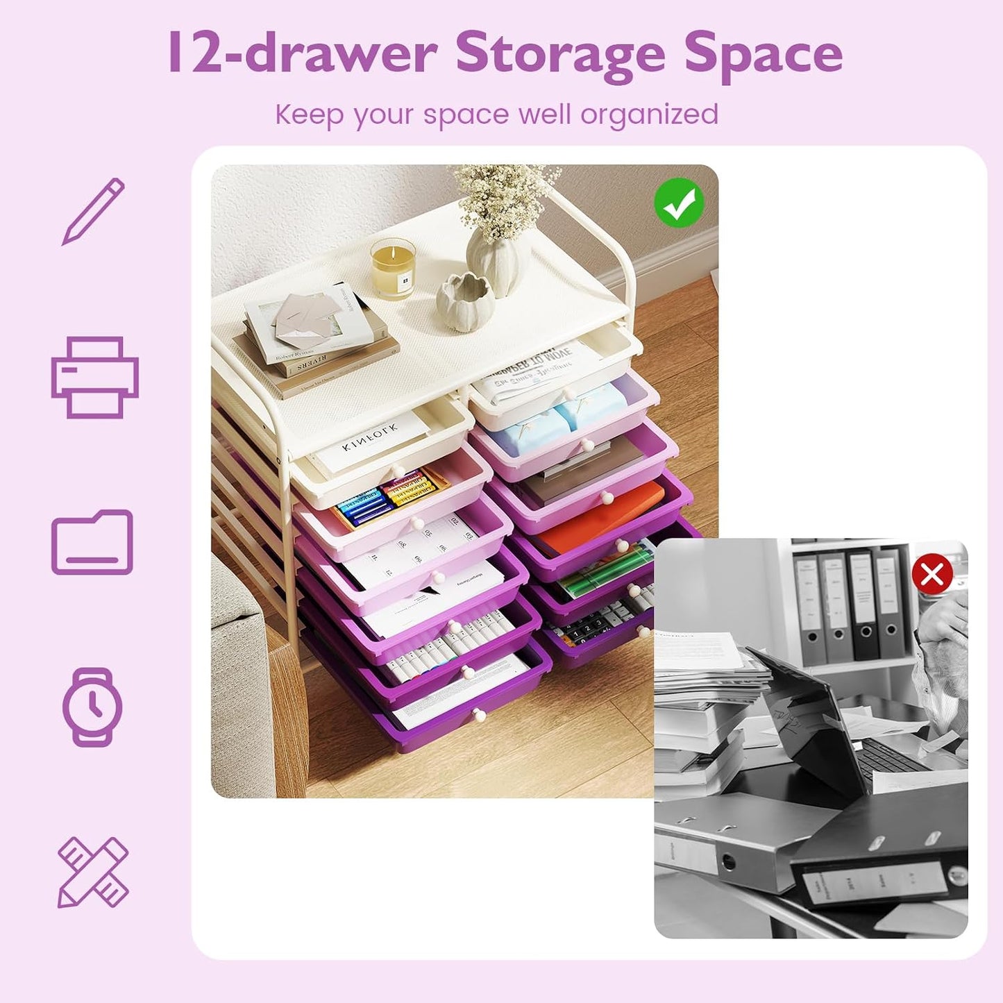 10-Drawer Rolling Storage Cart, Utility Mobile Trolley | Removable Drawers & Universal Casters & 2 Brakes, Versatile Flexible Drawer Organizer Cart for Home, Office (Yellow)