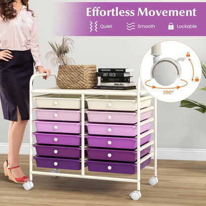 10-Drawer Rolling Storage Cart, Utility Mobile Trolley | Removable Drawers & Universal Casters & 2 Brakes, Versatile Flexible Drawer Organizer Cart for Home, Office (Yellow)