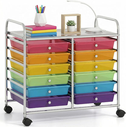 10-Drawer Rolling Storage Cart, Utility Mobile Trolley | Removable Drawers & Universal Casters & 2 Brakes, Versatile Flexible Drawer Organizer Cart for Home, Office (Yellow)
