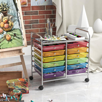 10-Drawer Rolling Storage Cart, Utility Mobile Trolley | Removable Drawers & Universal Casters & 2 Brakes, Versatile Flexible Drawer Organizer Cart for Home, Office (Yellow)